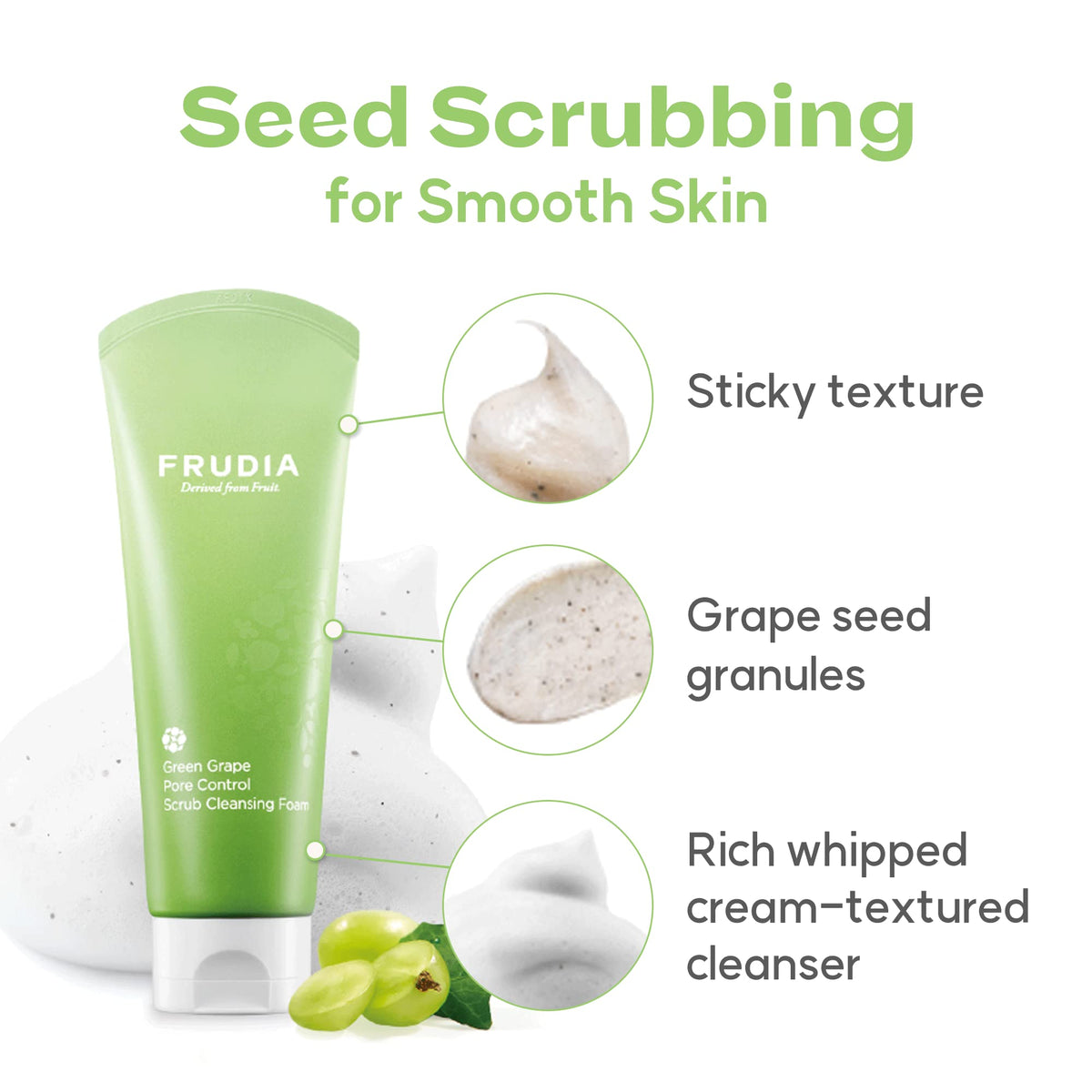 FRUDIA Green Grape Pore Control Scrub Cleansing Foam - Scrub & Αφρός καθαρισμού Προσώπου με Εκχύλισμα Πράσινου Σταφυλιού