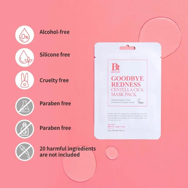 BENTON Goodbye Redness Centella Mask Pack - Υφασμάτινη μάσκα προσώπου με ασιατική σεντέλα