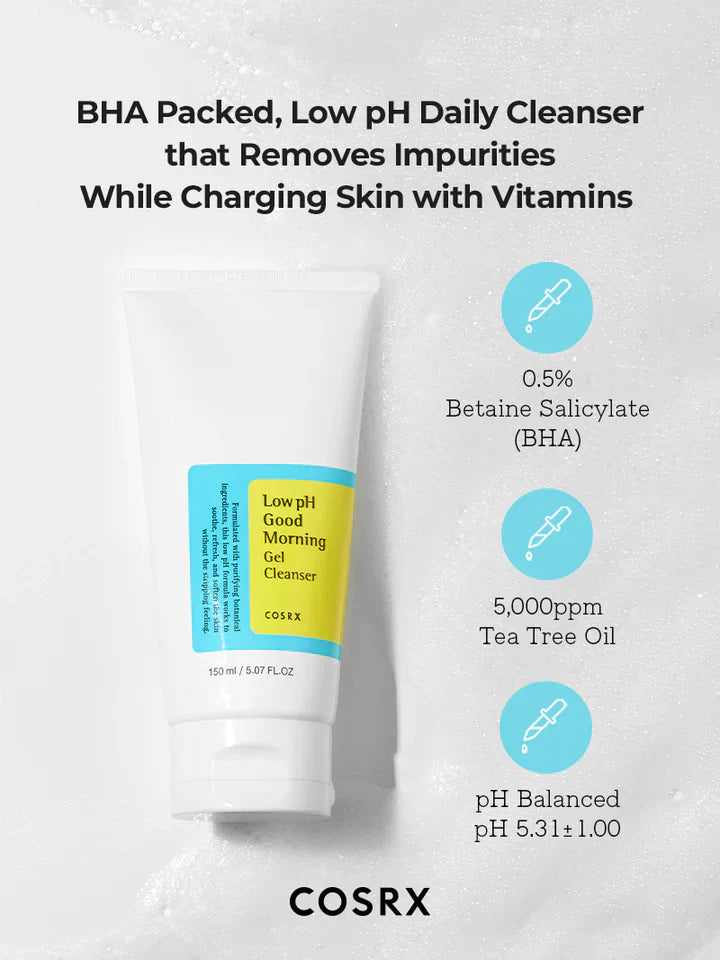 COSRX Low pH Good Morning Gel Cleanser - Καθαριστικό τζελ καθημερινής χρήσης που βοηθά στην εξισορρόπηση του pH του δέρματος.