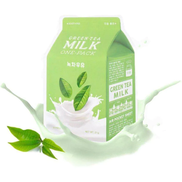 A'pieu Green Tea Milk One-Pack Face Mask - Mάσκα προσώπου για ενυδάτωση για ευαίσθητο, ερεθισμένο δέρμα.