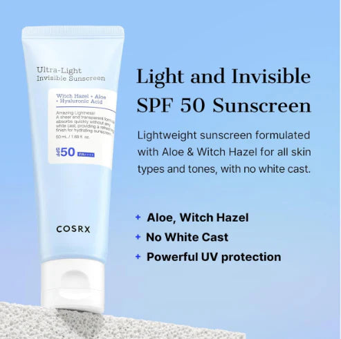 COSRX Ultra-Light Invisible Sunscreen SPF50+/PA++++ -Ενυδατική Λεπτόρρευστη Αντηλιακή Κρέμα για Όλους τους Τύπους Δέρματος