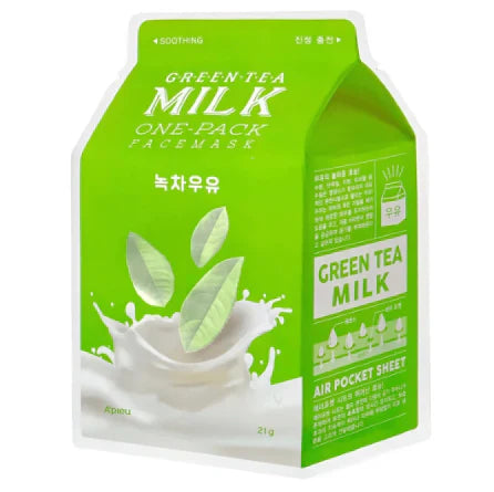 A'pieu Green Tea Milk One-Pack Face Mask - Mάσκα προσώπου για ενυδάτωση για ευαίσθητο, ερεθισμένο δέρμα.