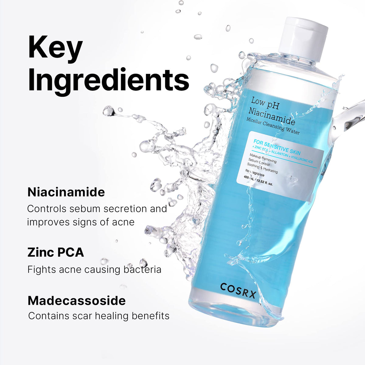 COSRX Low pH Niacinamide Micellar Cleansing water - Καθαριστικό Νερό χαμηλού pH  για ευαίσθητες επιδερμίδες