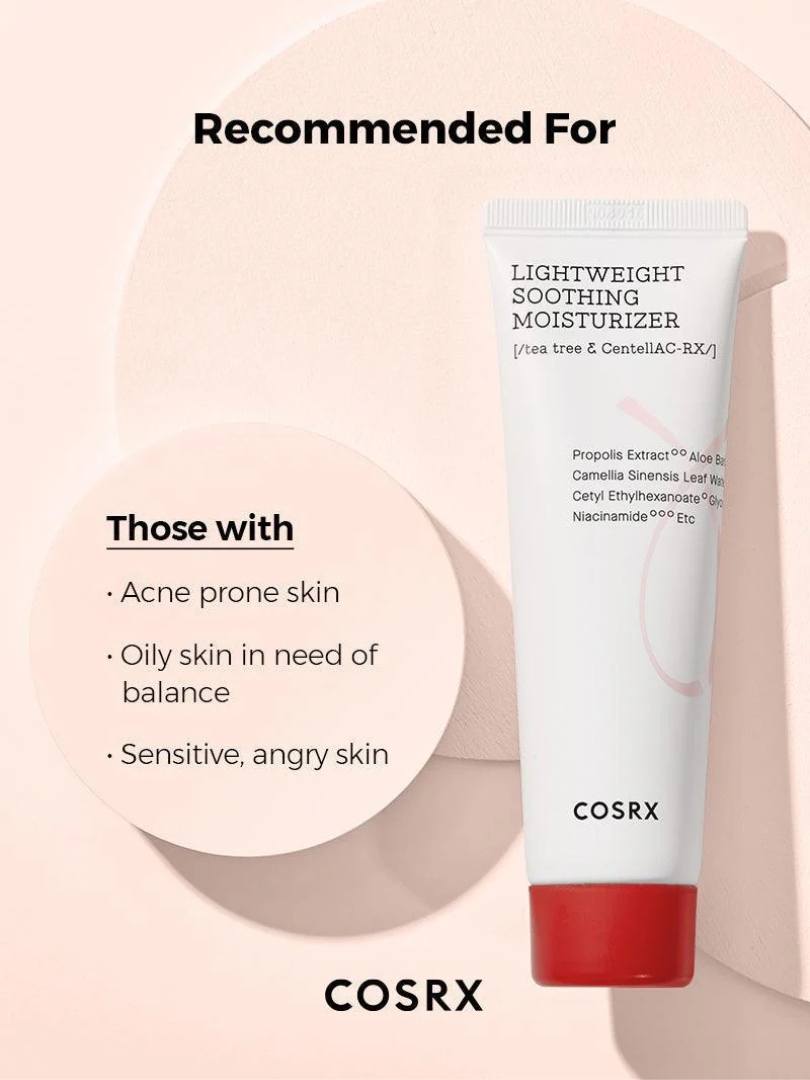 COSRX AC Collection Lightweight Soothing Moisturizer 80ml - Κρέμα Προσώπου για Ενυδάτωση & Ρύθμιση Λιπαρότητας με Ασιατική Σεντέλα &  Αιθέριο Ελαιο Τεϊοδεντρο