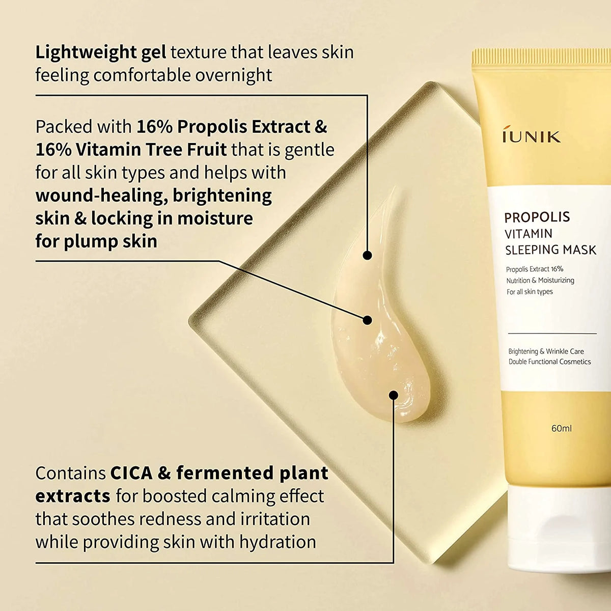 iUnik Propolis Vitamin Sleeping Mask - Επανορθωτική νυχτερινή μάσκα προσώπου με πρόπολη