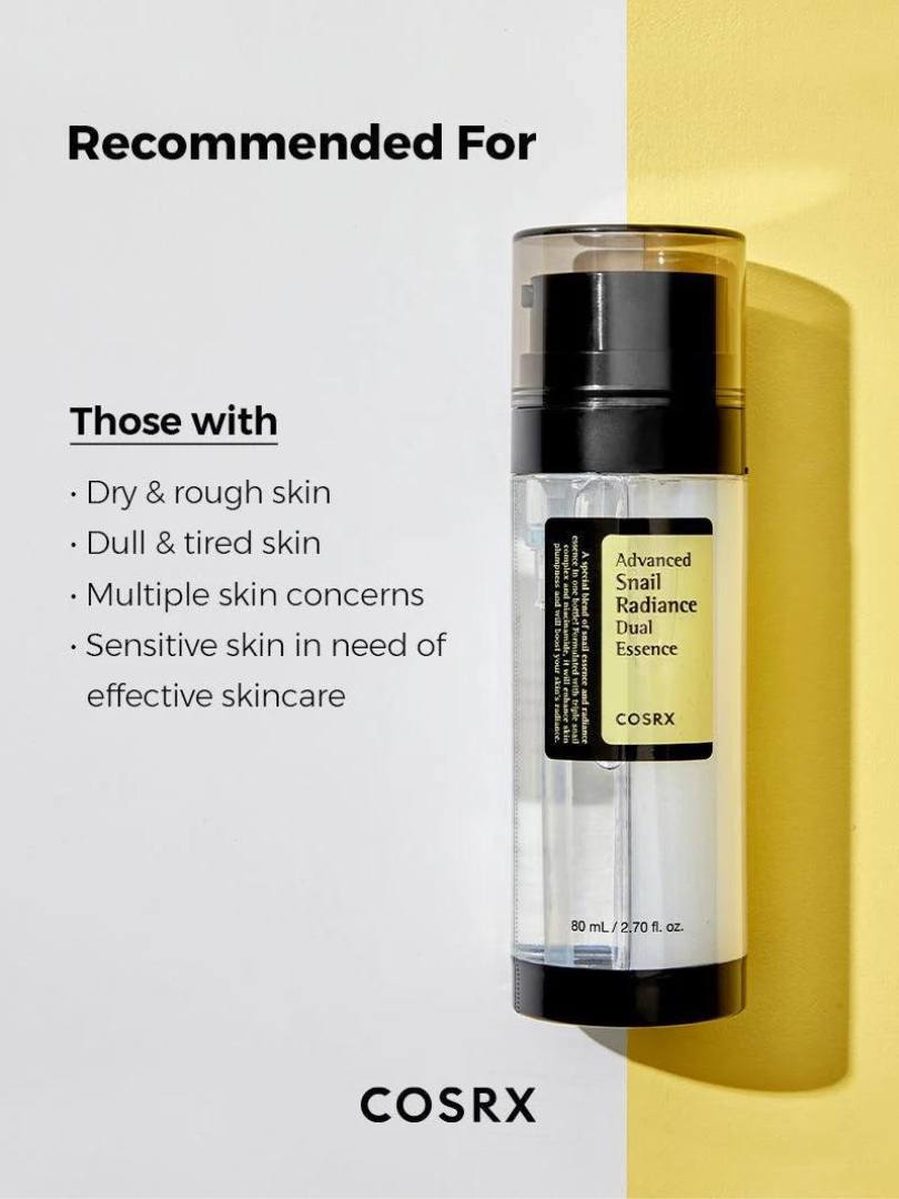 COSRX Advanced Snail Radiance Dual Essence - Ενυδατικό & Αντιγηραντικό Essence Προσώπου με Βλεννίνη Σαλιγκαριού & Νιασιναμίδη για Λάμψη και Καταπολέμηση των Ατελειών