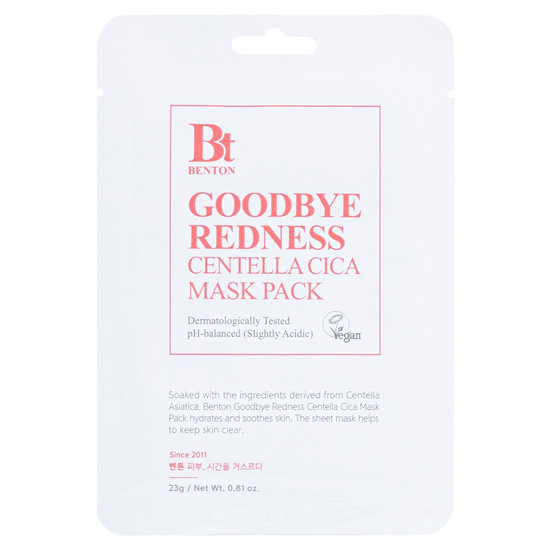 BENTON Goodbye Redness Centella Mask Pack - Υφασμάτινη μάσκα προσώπου με ασιατική σεντέλα